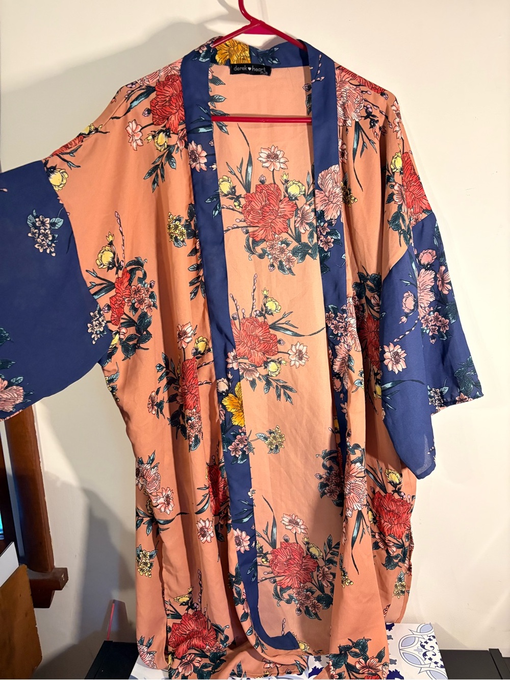 Derek Heart Peach and Blue Floral Kimono